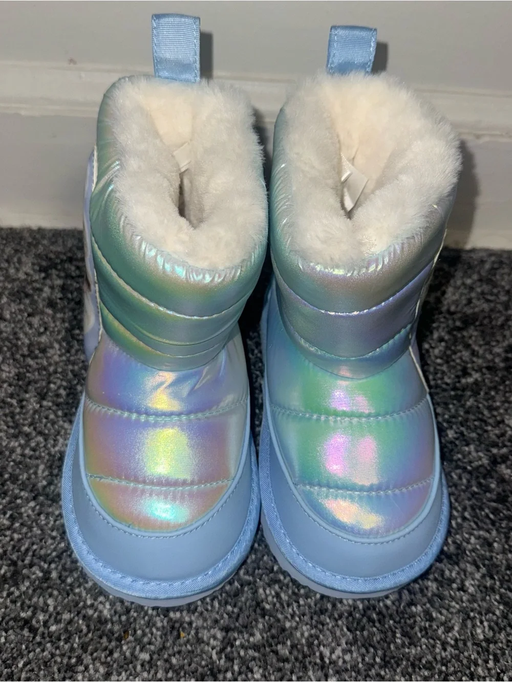 H&M Iridescent Light Blue Kids Winter Boots with Plush Collar